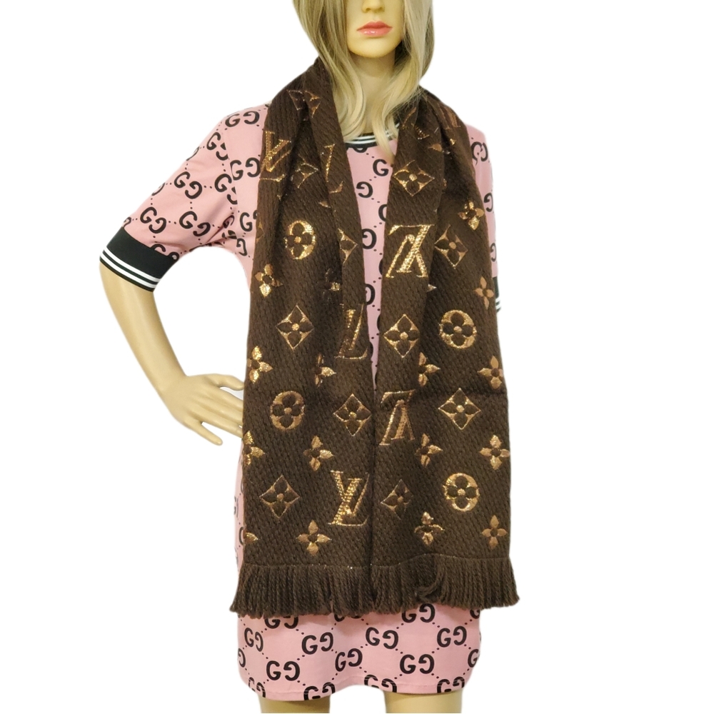 Louis Vuitton Logomania Shine Brown Monogram Scarf - Picture 1 of 13